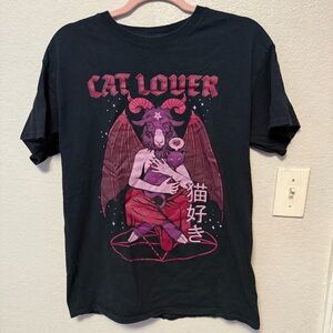 Cat Lover Baphomet Graphic Tee Goth Occult Cat Shirt Black Unisex